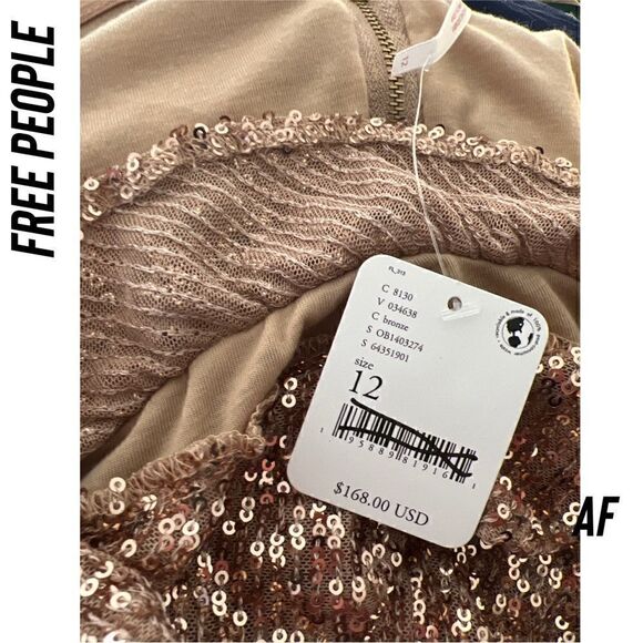FREE PEOPLE FRIDA SEQUINED STRAPLESS MINI DRESS NWT SIZE 12 - Picture 6 of 6